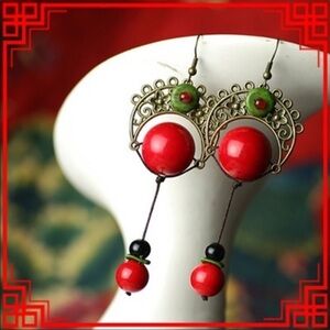 Asian beaded large statement dangle earrings